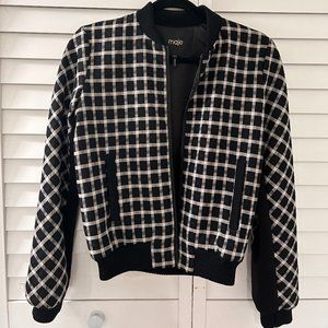 Maje Bomber Jacket Varsity Check Black White